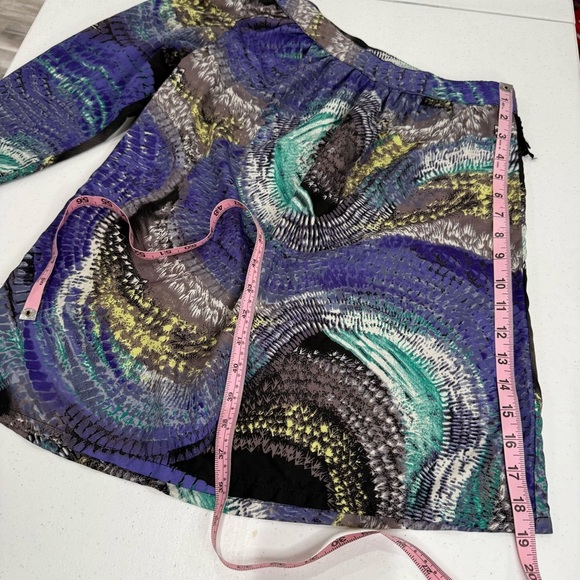 Angie One Shoulder Top Purple Abstract Print Black Fringe Women’s Size Small - Picture 9 of 11